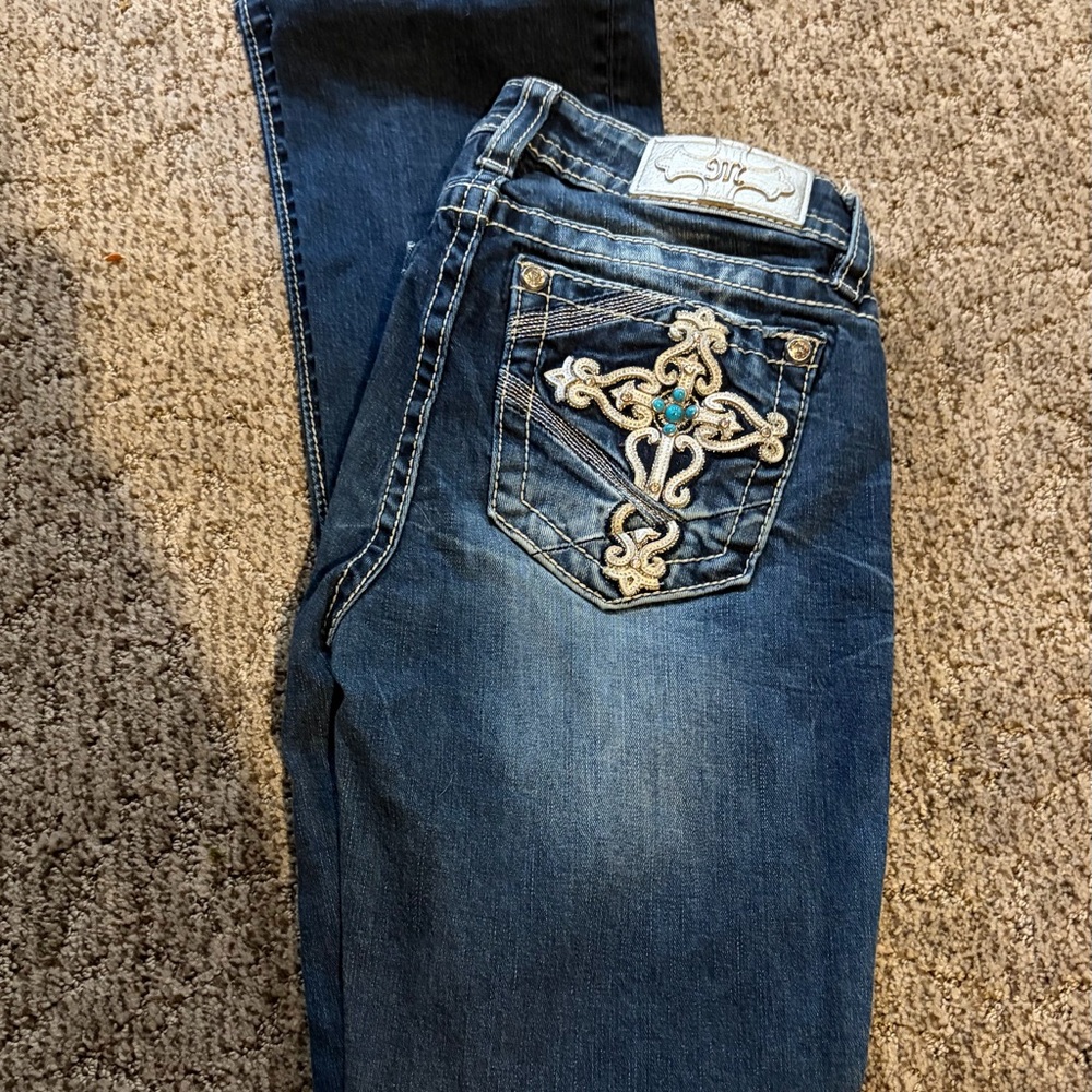 Miss Me Blue Boot Cut Jeans with Embroidered Pocket